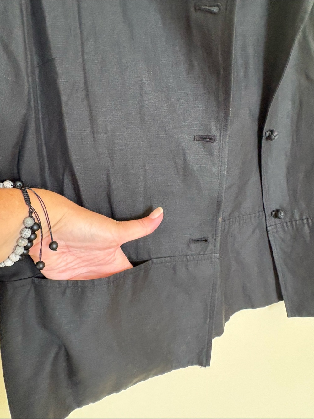 Eddie Bauer Black Women's Blazer Jacket Size Medium Petite Silk Linen Blend